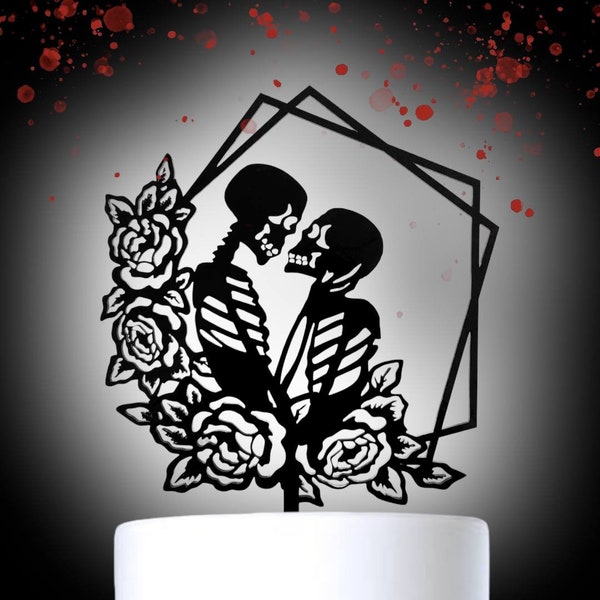 Skull Wedding Cake Topper, Floral frame wedding topper, Halloween Wedding Decor, Topper for Halloween Wedding, Hallowedding cake toppers 030