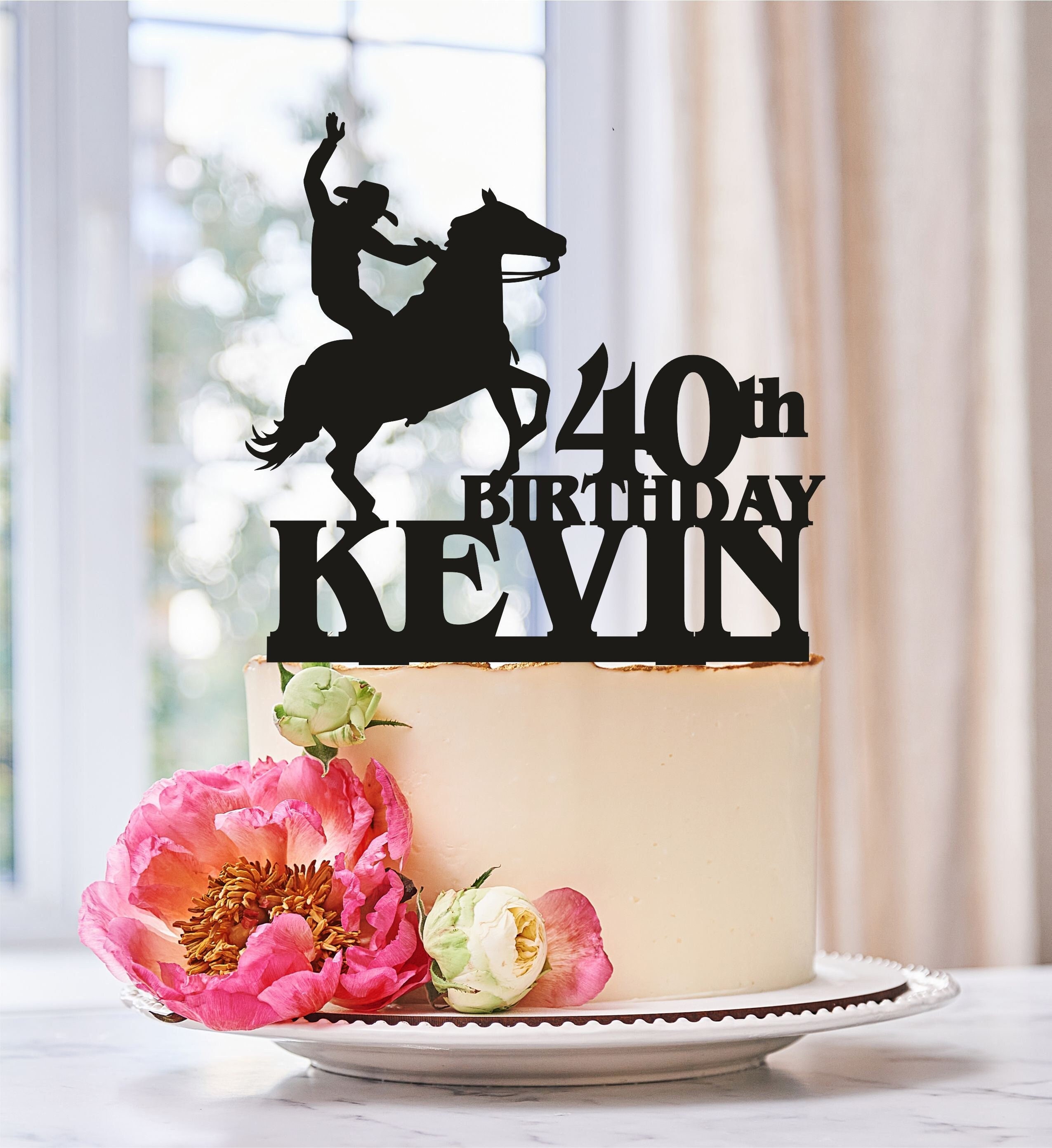 Cowboy Happy Birthday Cake Topper – Glitter Cowboy On Horse With Hat & Boots, Food Safe