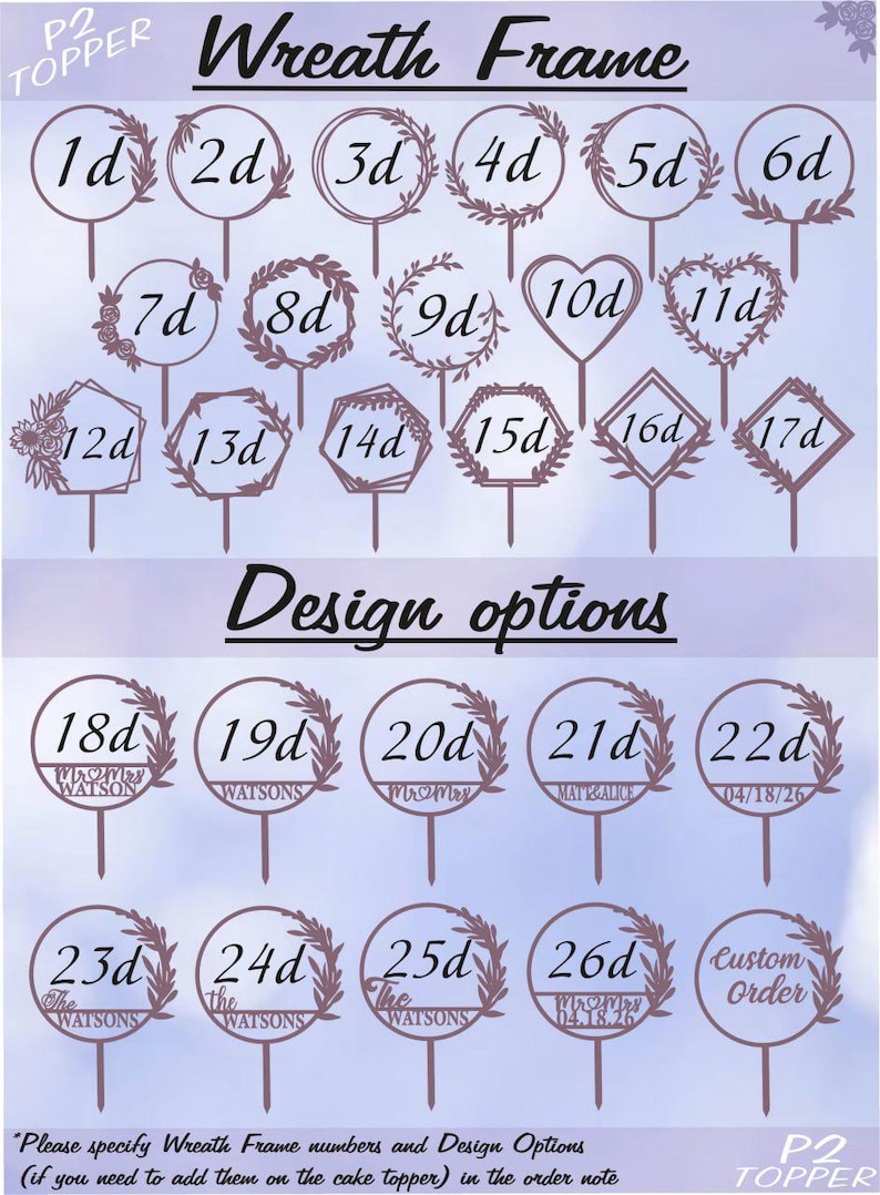 Peut inclure: Un ensemble de 26 designs diff&eacute;rents de toppers de g&acirc;teau avec un cadre en forme de couronne. Les designs comprennent des num&eacute;ros, des noms et des dates. Les toppers sont faits d'un mat&eacute;riau brun clair et sont parfaits pour ajouter une touche d'&eacute;l&eacute;gance &agrave; n'importe quel g&acirc;teau.
