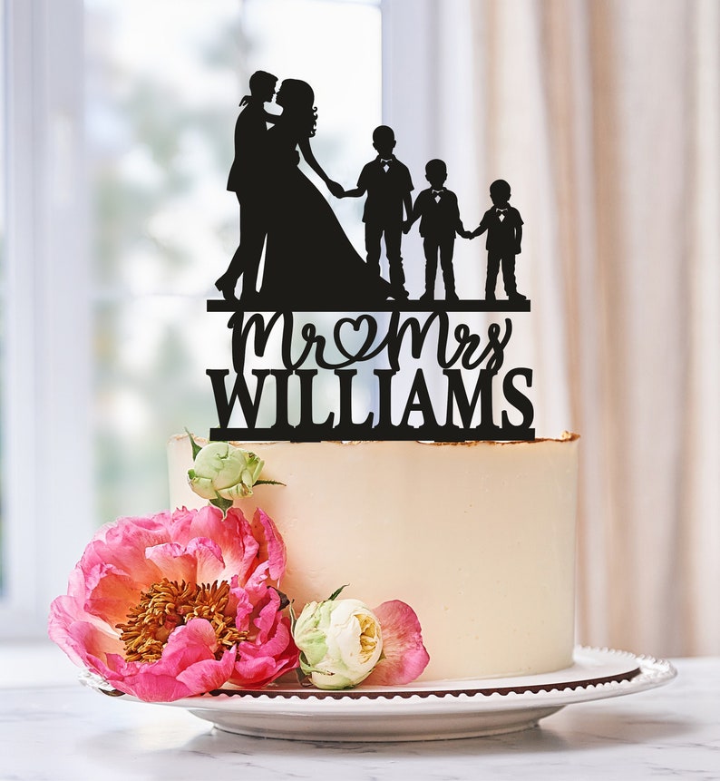 Family Cake Topper with kids, Family Wedding Cake Toppers, Cake Topper with boys, Mr And Mrs Cake Topper With Children, Topper with sons 624 image 1