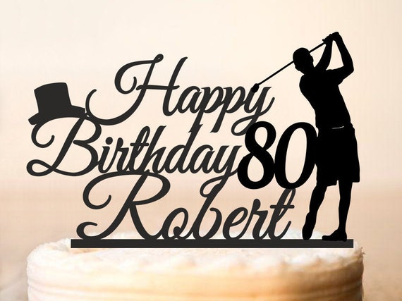 Personalised Male Golfer Happy Birthday Gloss Acrylic Cake Topper Any Name.