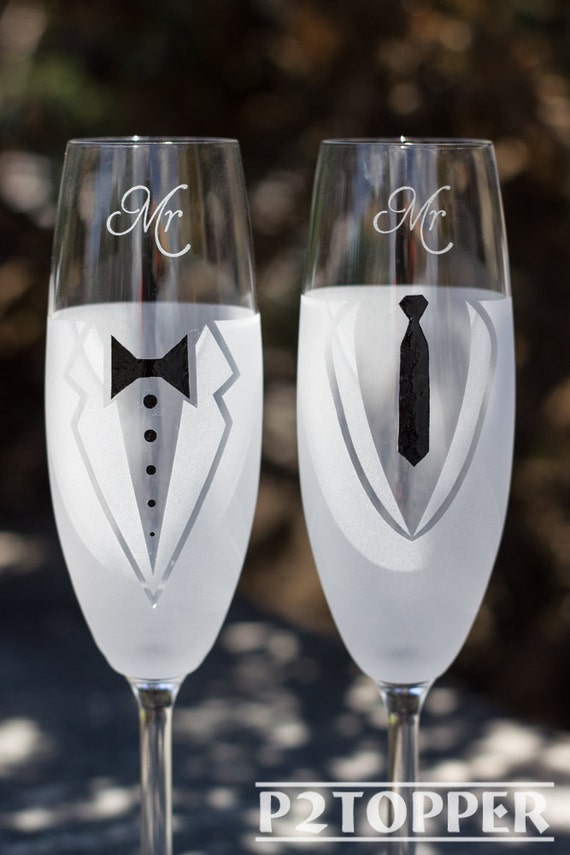 Gay Wedding Glasses Mr And Mr Champagne Glasses Groom Etsy