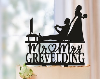 GAME OVER Cake Topper, Gamer Wedding Cake Topper, Video Game Wedding Cake Topper, Game Control Cake Topper, Bride Dragging Groom Topper 0564