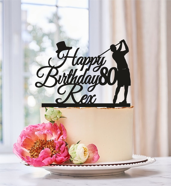Golfing cake topper,Golfing silhouettes cake topper,80th Happy Birthday Cake Topper,golfer Birthday Cake Topper,golfer party Topper (0103)