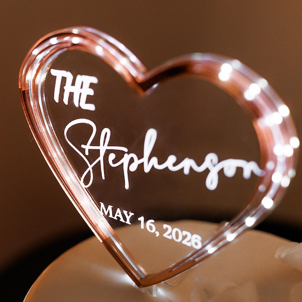 Aangepaste led-taarttopper, bruiloftverlichting caketopper, decor, verjaardag, feest, gepersonaliseerde gegraveerde caketopper, elegante koppels huwelijkscadeau