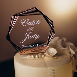 Topper per torta nuziale a LED con cornice in oro rosa a specchio, illumina il tuo amore con un topper per torta nuziale a LED, regalo di topper per torta illuminato a LED