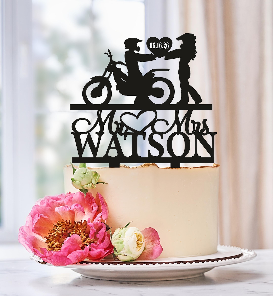 Bride and Groom Wedding Cake Topper With a Dirt Bike, Motocycle Wedding ...