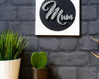 Mum String Art Unique Handmade Gift Idea for Mother's Day mum sign Birthday Black and Silver Home Decor Wall Art decoration DeeisforDaisy