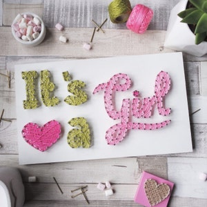Its a girl sign gift idea Handmade Sign String Art Home Decor Personalised Girls Room Decor Pink Nursery Decor New Baby gift DeeisforDaisy