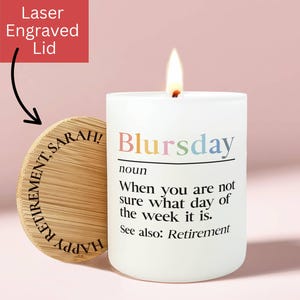 Blursday Funny Retirement Candle, Custom Happy Retirement Gift For Her Gift for Retiring Coworker Personalized Soy Wax Candle for Boss R4
