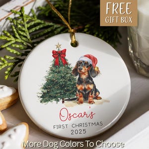 Personalized Dachshund Ornament, Daschund Christmas Ornament, Puppy Dog First Christmas, New Puppy Owner Gift For Doxie Mom Keepsake immagine 1