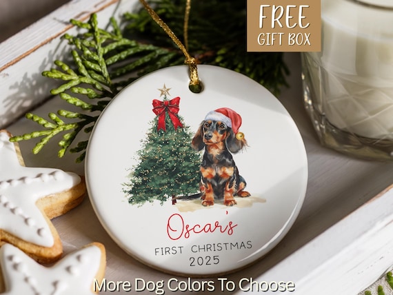 Personalized Dachshund Ornament, Daschund Christmas Ornament, Puppy Dog First Christmas, New Puppy Owner Gift For Doxie Mom Keepsake