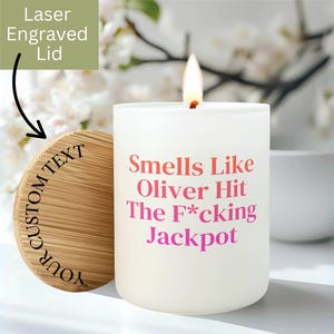Personalized Engagement Candle, Funny Engagement Gifts, Bride to Be Bridal Shower Gift, Engagement Party, Future Mrs, Hit The Jackpot EC2