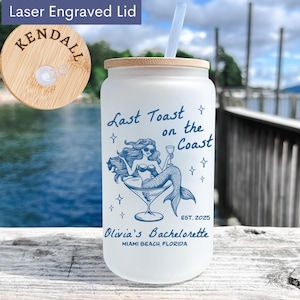 Personalized Last Toast On The Coast Bachelorette Glass Tumbler,Beach Bachelorette Party Favors Gifts,Coastal Bachelorette Iced Coffee Cup 5