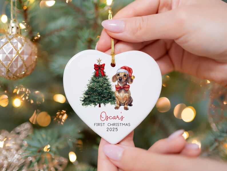 Personalized Dachshund Ornament, Daschund Christmas Ornament, Puppy Dog First Christmas, New Puppy Owner Gift For Doxie Mom Keepsake immagine 10