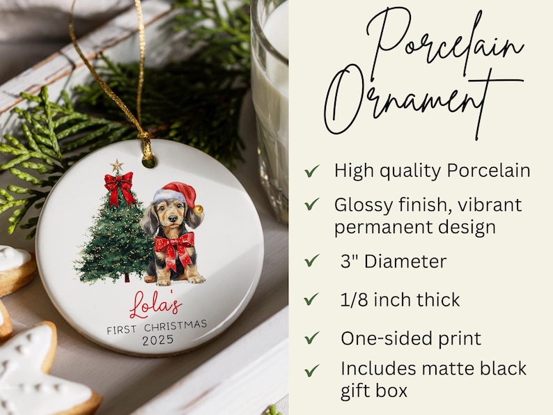 Personalized Dachshund Ornament, Daschund Christmas Ornament, Puppy Dog First Christmas, New Puppy Owner Gift For Doxie Mom Keepsake immagine 5