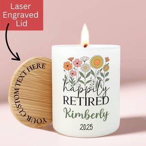 Personalized Retirement Candle, Custom Happy Retirement Gift For Her, Gift for Retiring Coworker Soy Wax Candle for Women Boss Teacher R1