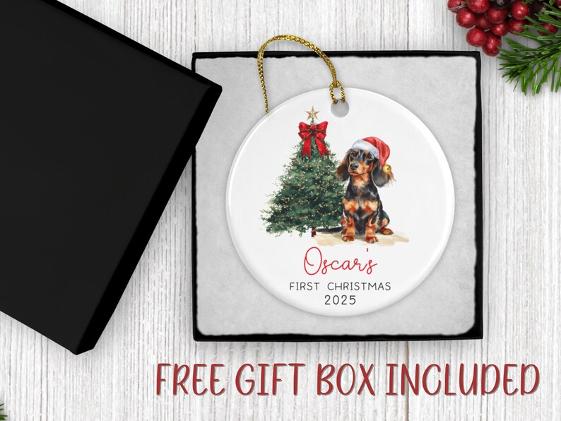 Personalized Dachshund Ornament, Daschund Christmas Ornament, Puppy Dog First Christmas, New Puppy Owner Gift For Doxie Mom Keepsake immagine 6