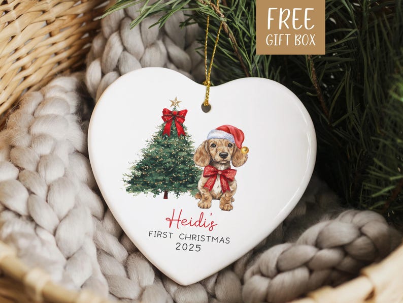 Personalized Dachshund Ornament, Daschund Christmas Ornament, Puppy Dog First Christmas, New Puppy Owner Gift For Doxie Mom Keepsake immagine 2