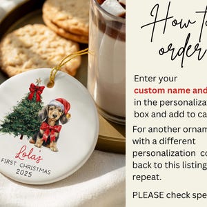 Personalized Dachshund Ornament, Daschund Christmas Ornament, Puppy Dog First Christmas, New Puppy Owner Gift For Doxie Mom Keepsake immagine 7