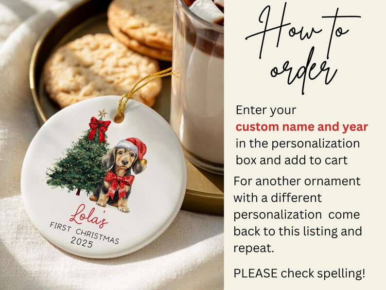 Personalized Dachshund Ornament, Daschund Christmas Ornament, Puppy Dog First Christmas, New Puppy Owner Gift For Doxie Mom Keepsake immagine 7