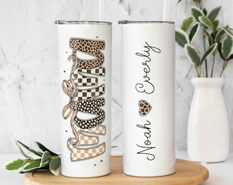 Personalized Mama Tumbler 20oz Mom Skinny Tumbler With Kids Names, Mother’s Day Gift For Mama Travel Cup, Leopard Mama Gifts Tumbler Cup T67