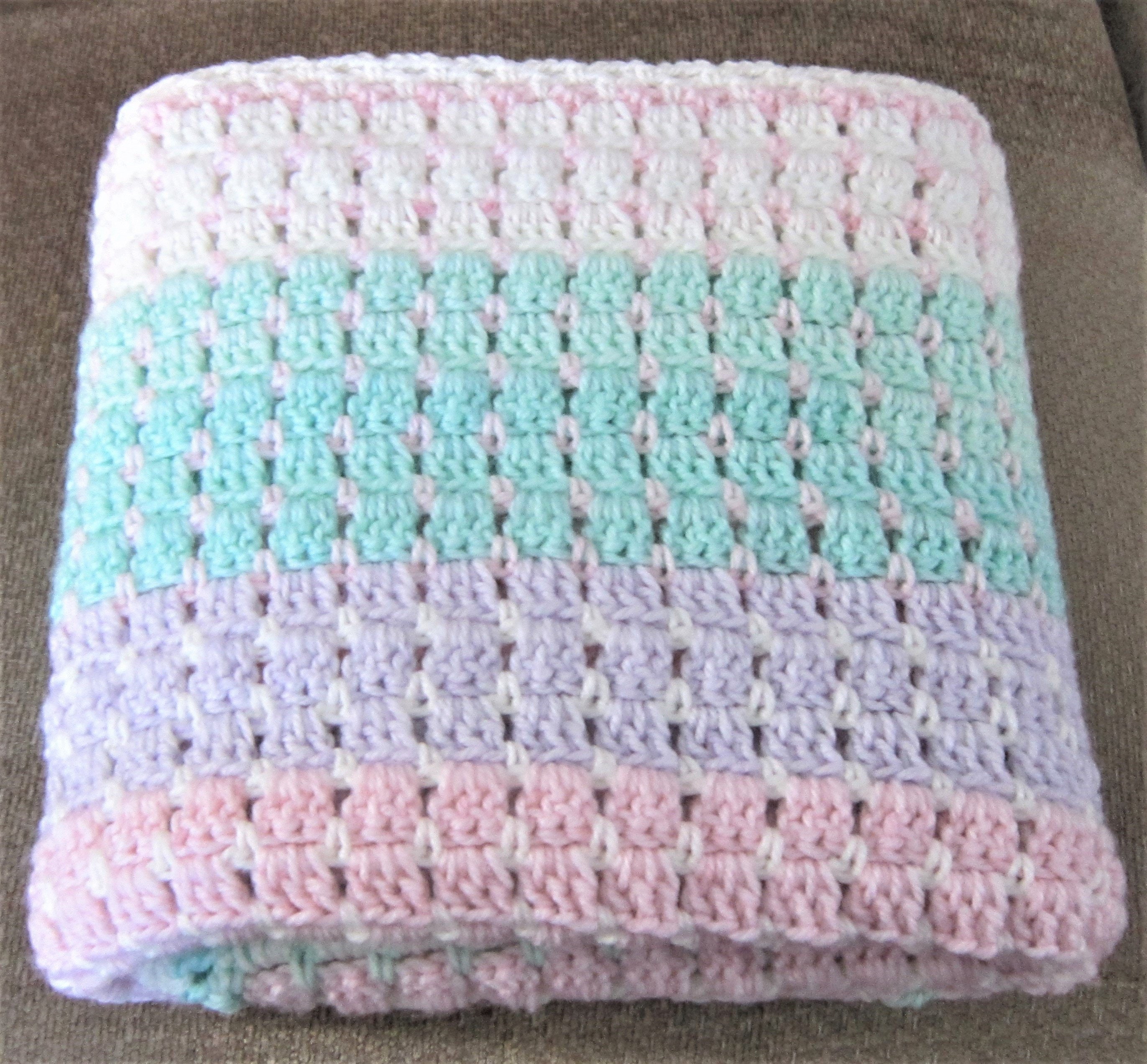 CARON BABY Cakes Crochet Blanket Pink Aqua and White Tile Etsy