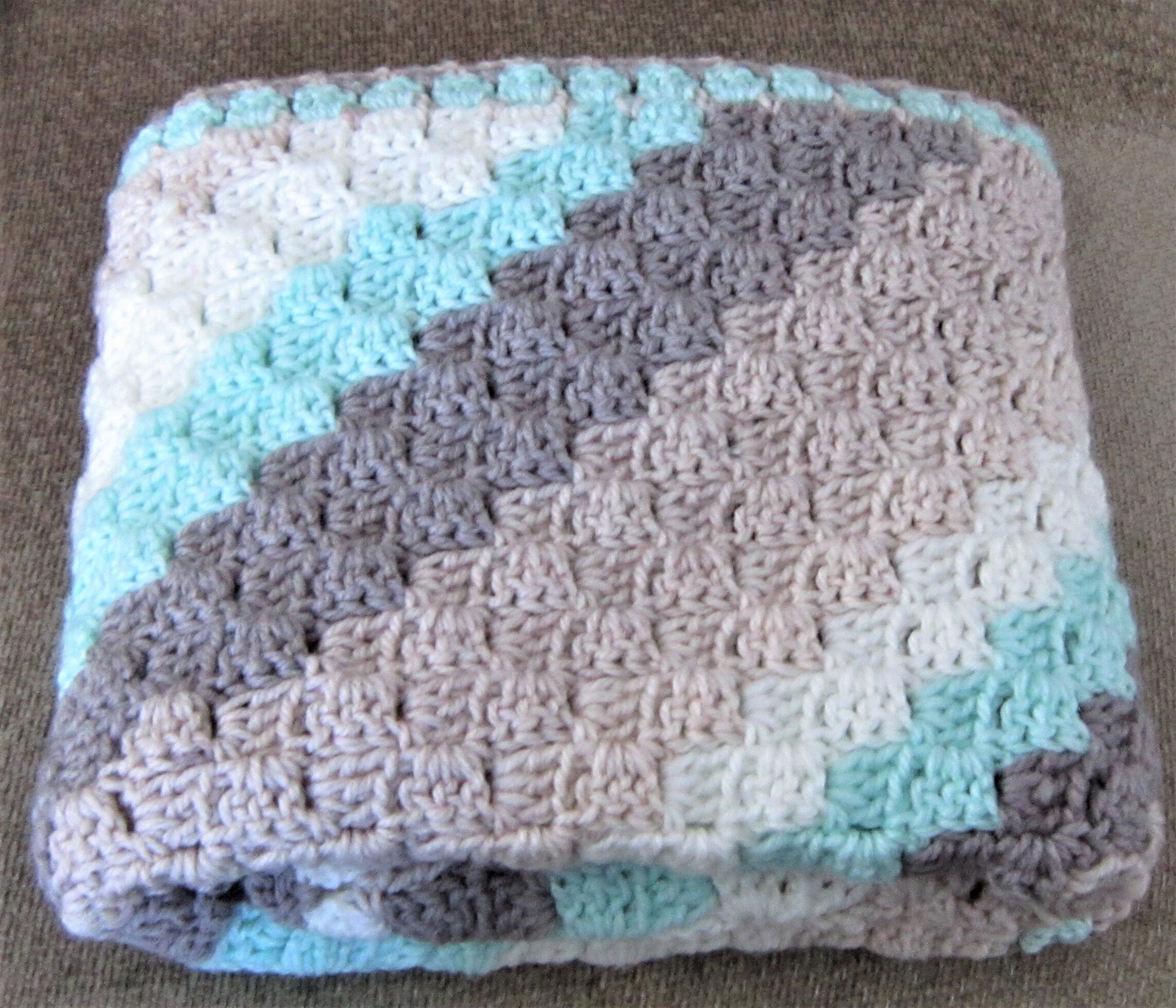 CARON BABY Cakes Crochet Blanket Taupe Tan Aqua and White Etsy