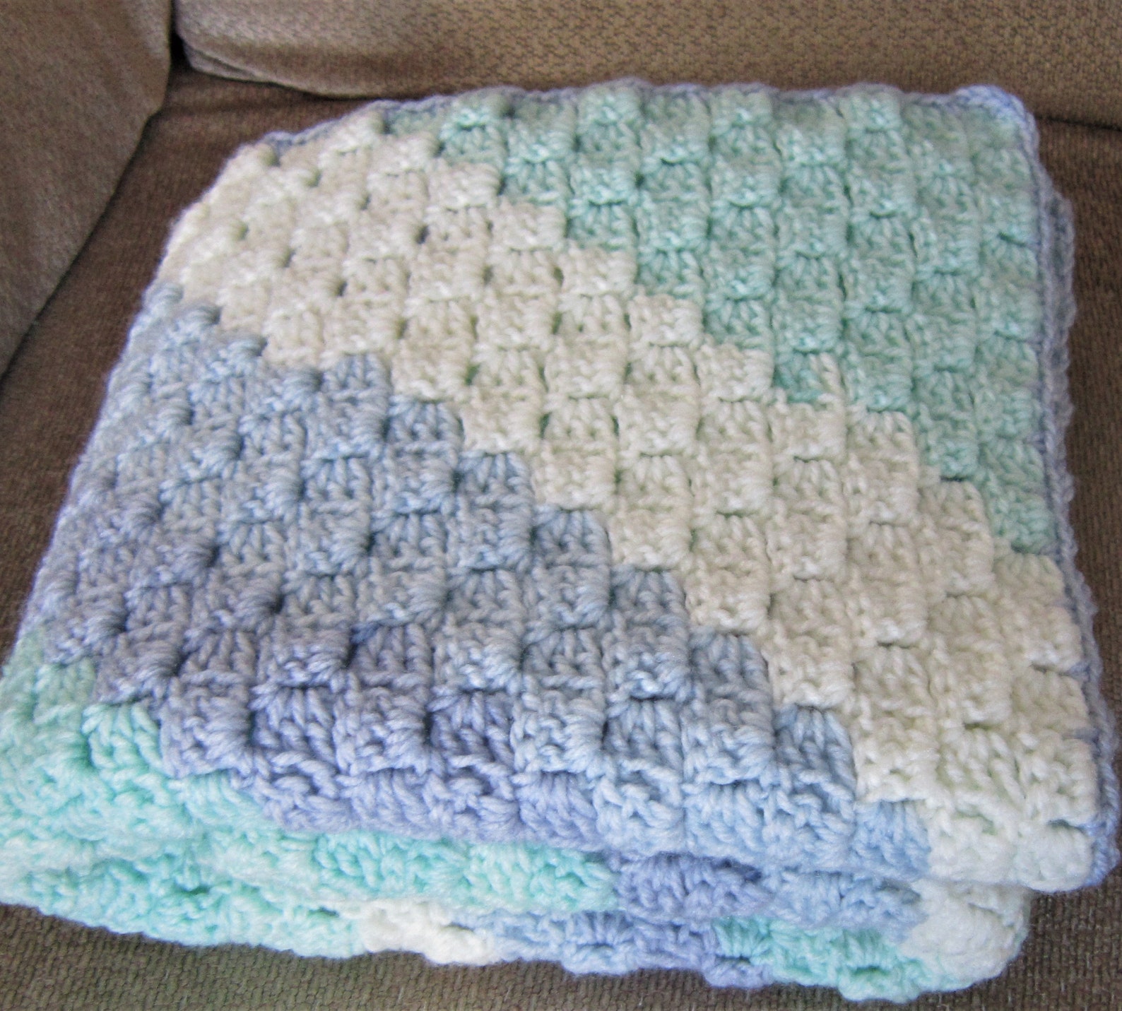 CARON BABY Cakes Crochet Blanket Blue Aqua and White Crochet Etsy