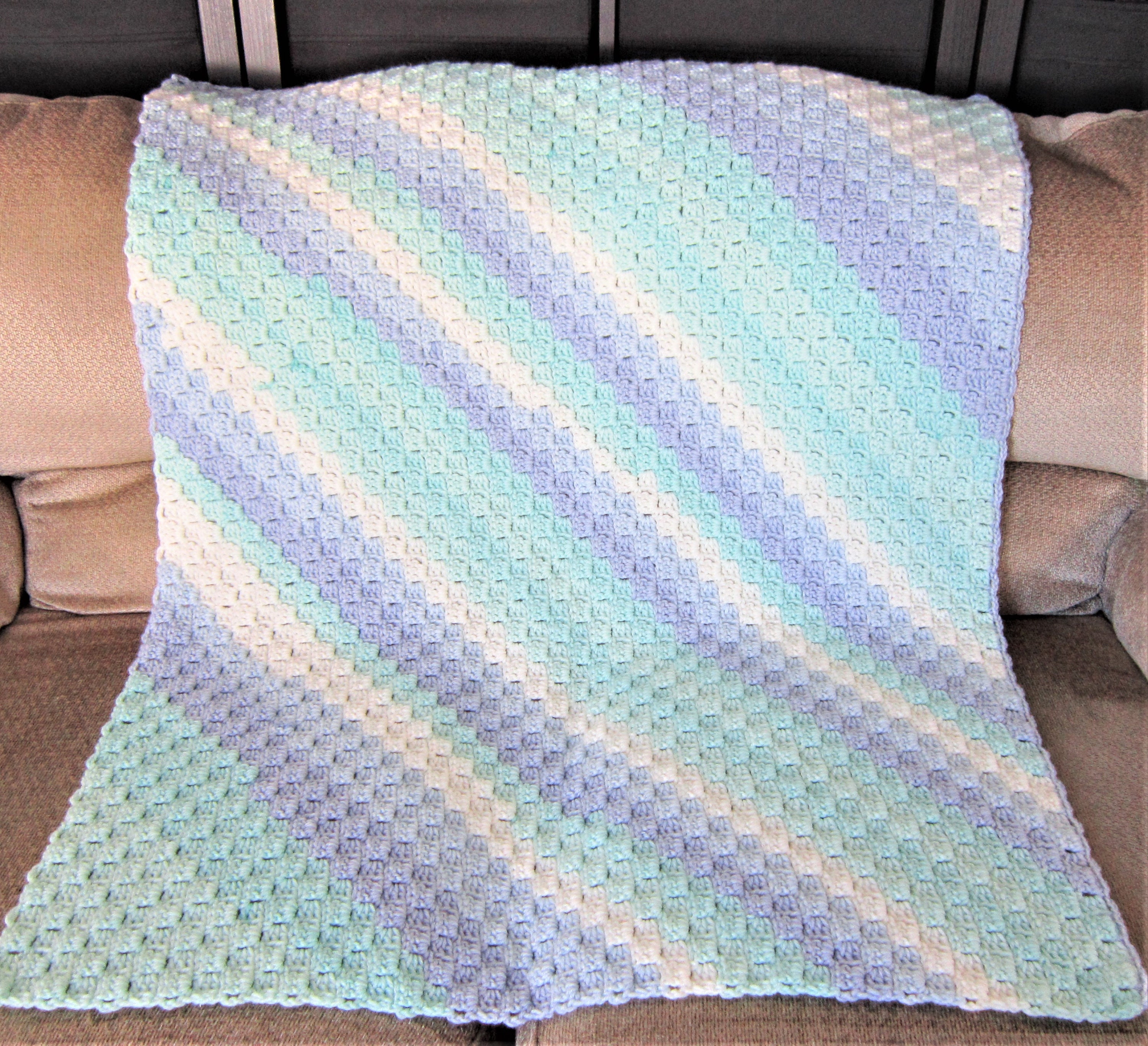 CARON BABY Cakes Crochet Blanket Blue Aqua and White Crochet Etsy