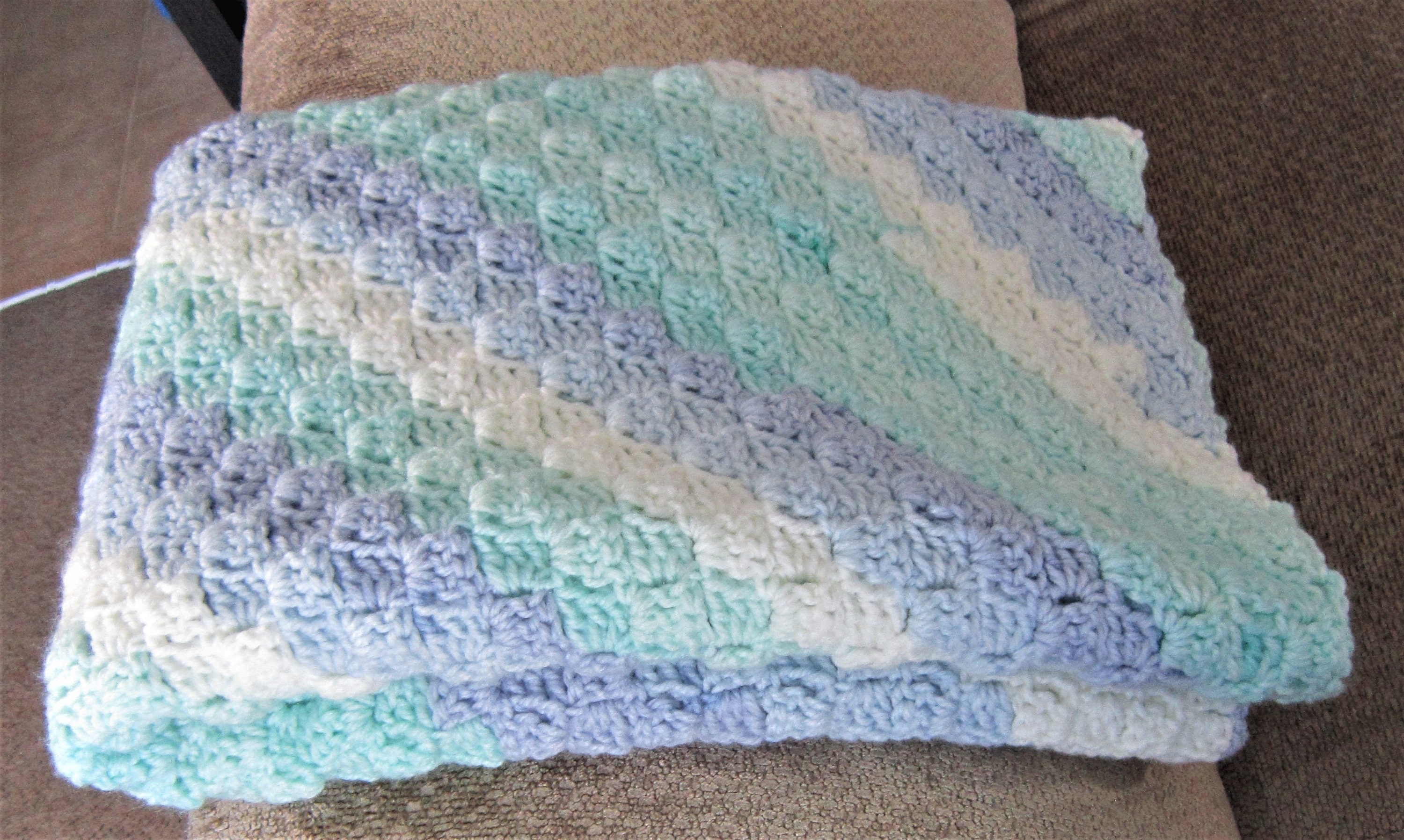 CARON BABY Cakes Crochet Blanket Blue Aqua and White Crochet Etsy