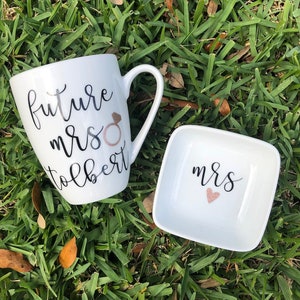 Bride gift box set- future mrs box set- personalized bride mug gift set- future mrs mug ring dish set- bride box- bride engagement gift idea