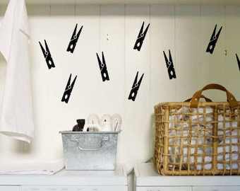 Clothespins Laundry Wall Decals - Laundry Room Decals - Laundry Decor - Laundry Pins Set, Clothespin Decals, Laundry room decor, laundry roo