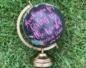 FREE SHIPPING, Customize Me! Wedding Guestbook Globe, Custom globe, calligraphy globe, hand lettered globe, navy and gold globe, qu