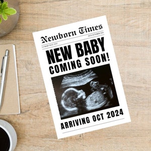 Neues Baby Ankündigung Zeitung, Baby auf dem Weg Schwangerschaft enthüllen benutzerdefinierte Zeitung Vorlage für Baby Party, große Zeitung Baby, Canva