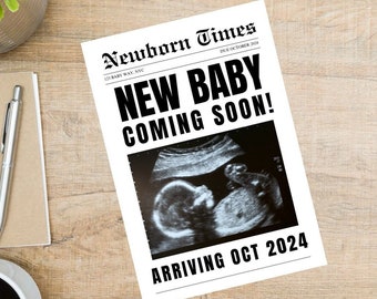 New Baby Announcement Newspaper, Baby On the Way Pregnancy Reveal Custom Newspaper Template for Baby Shower, Large newspaper baby, Canva