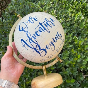 8&quot; Globe Guest Book Alternative for Wedding, Signing Globe, Our Adventure Begins, Custom Calligraphy Gold World Globe, Office Decor, White