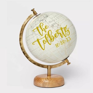 Custom Calligraphy Wedding Guestbook Globe / Choose Wording / White and Gold Globe /Whitewashed Options / Wedding Guestbook Nursery Globe