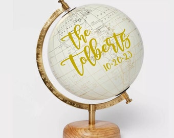 Custom Calligraphy Wedding Guestbook Globe / Choose Wording / White and Gold Globe /Whitewashed Options / Wedding Guestbook Nursery Globe