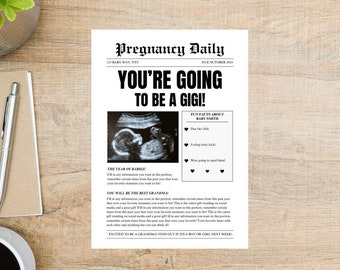 Large Pregnancy Reveal Newspaper Template, Customizable Canva Baby Announcement, Newspaper Baby Shower, Digital Editable Download= Gigi Gift