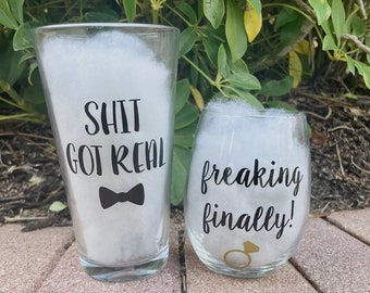 SALE!Freaking finally, funny engagement, funny engagement set, gift for couple, engagement party, engagement gift set, just engaged, engaged