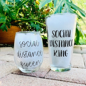 Social distance couple, social distance queen, social distance king, social distancing, quarantine wine glass,social distance set,wine glass image 1