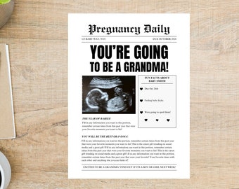 Large Pregnancy Reveal Newspaper Template, Customizable Canva Baby Announcement, Newspaper Baby Shower, Digital Editable Download= Grandma