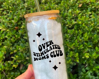 Mama Cup with Lid and Straw, Neutral Glass Cup, Coffee Cup for Mom, Retro Daisy Can Glass, Aesthetic Can Glass, Daisy Cup, Gifts for Her
