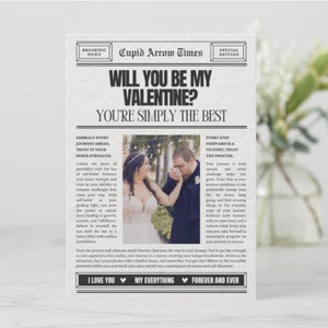 Valentines Day Newspaper Template Canva, Editable Valentine Newspaper, Valentines Day Gift, Will You Be My Valentine, Newspaper Cupid Post