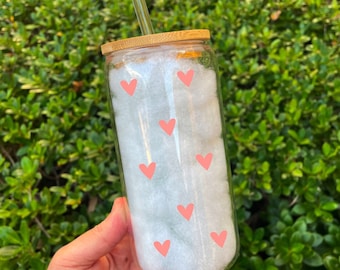 Hearts Glass Cup | Iced Coffee Glass | Cute Heart Cup | Iced Coffee Glass | Coffee Glass | Cute Glass Cup | Trendy Glass Cups | Libbey Cup