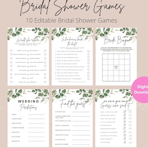 Greenery Bridal Shower Games Bundle, Foliage Bridal Shower Games, Customize Bundle, Name and Questions, Printable Bridal Shower Games,Bridal