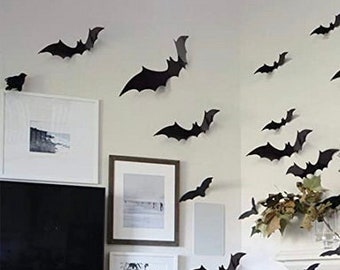 Large 3D Bats  Pack, Halloween Black Spooky Bats, 4 Size Waterproof, Wall Hanging Halloween Bats For Halloween Party Indoor Outdoor Decor