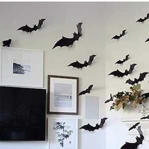 Large 3D Bats  Pack, Halloween Black Spooky Bats, 4 Size Waterproof, Wall Hanging Halloween Bats For Halloween Party Indoor Outdoor Decor