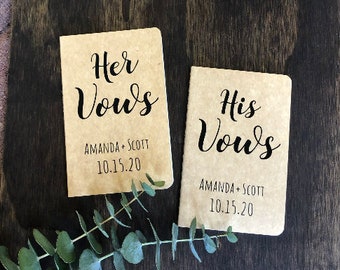 Pocket Sized Vow Books,His and Her Vow Booklets,Set of 2 with names and date,Kraft,Rustic Wedding, Bride and Groom,Vow books,Engagement gift